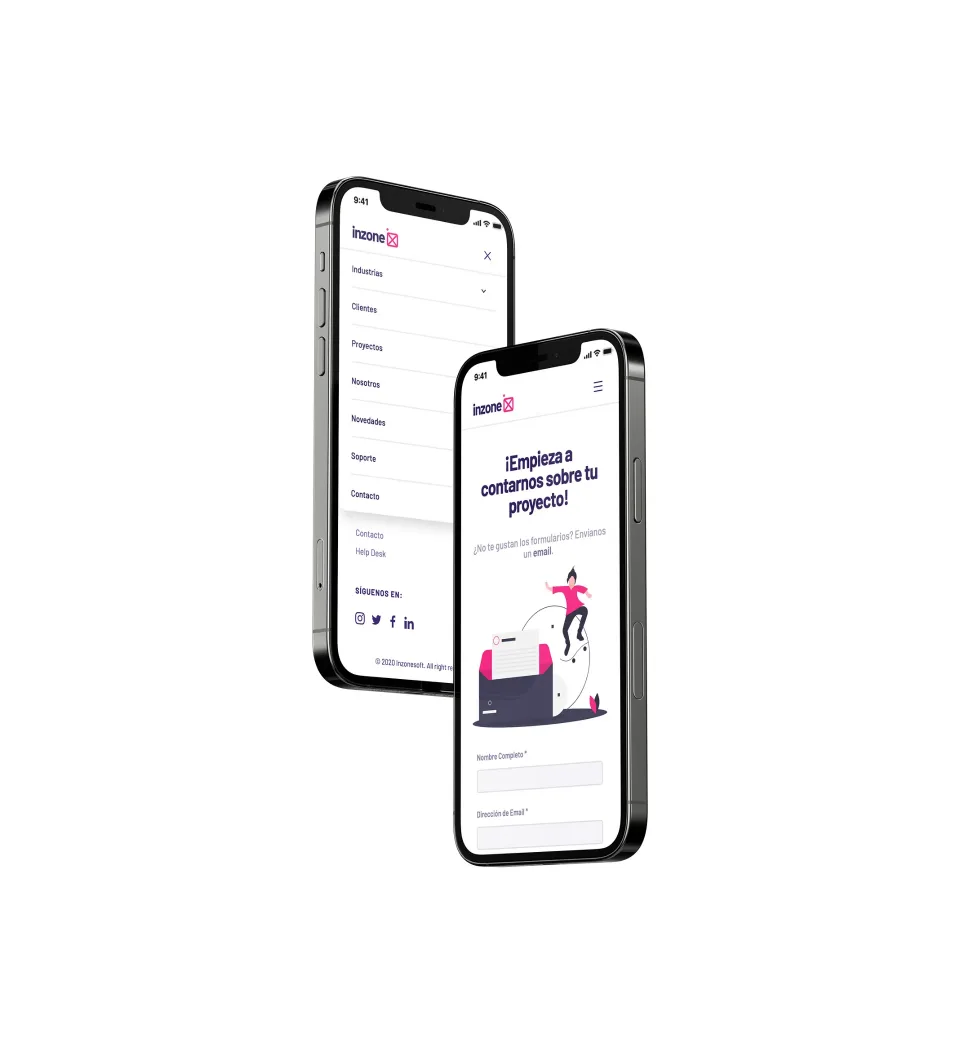 Inzone: Mobile menu and contact form