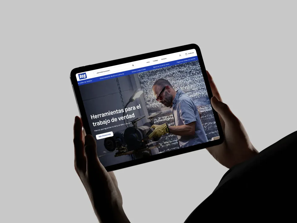 TSG Ferretería: Online store home on a tablet: herramientas para el trabajo de verdad